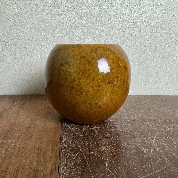 Haeger USA Macomb IL MCM Mottled Orb Vase Planter Brown Speckled Golden Decor - Picture 1 of 9